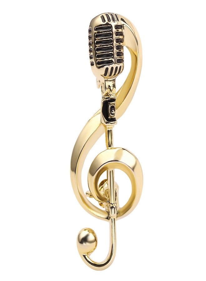 Zaagot for Creative Microphone Brooch Music Note Pins Alloy Bag Clothes Lapel Pin Jewelry Decor for Women Men Boy Gold-Color Alloy - Image 2